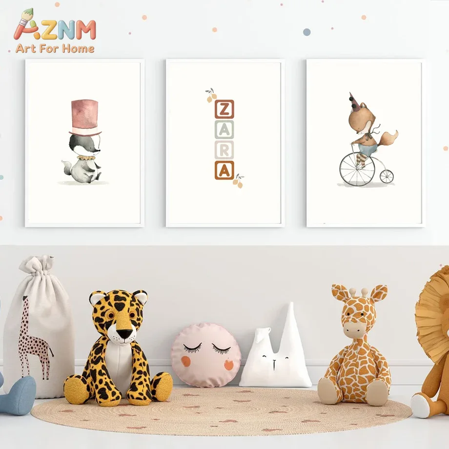 Baby Name Wall Art - Бескаркасный холст AZNM: Акварельный постер с