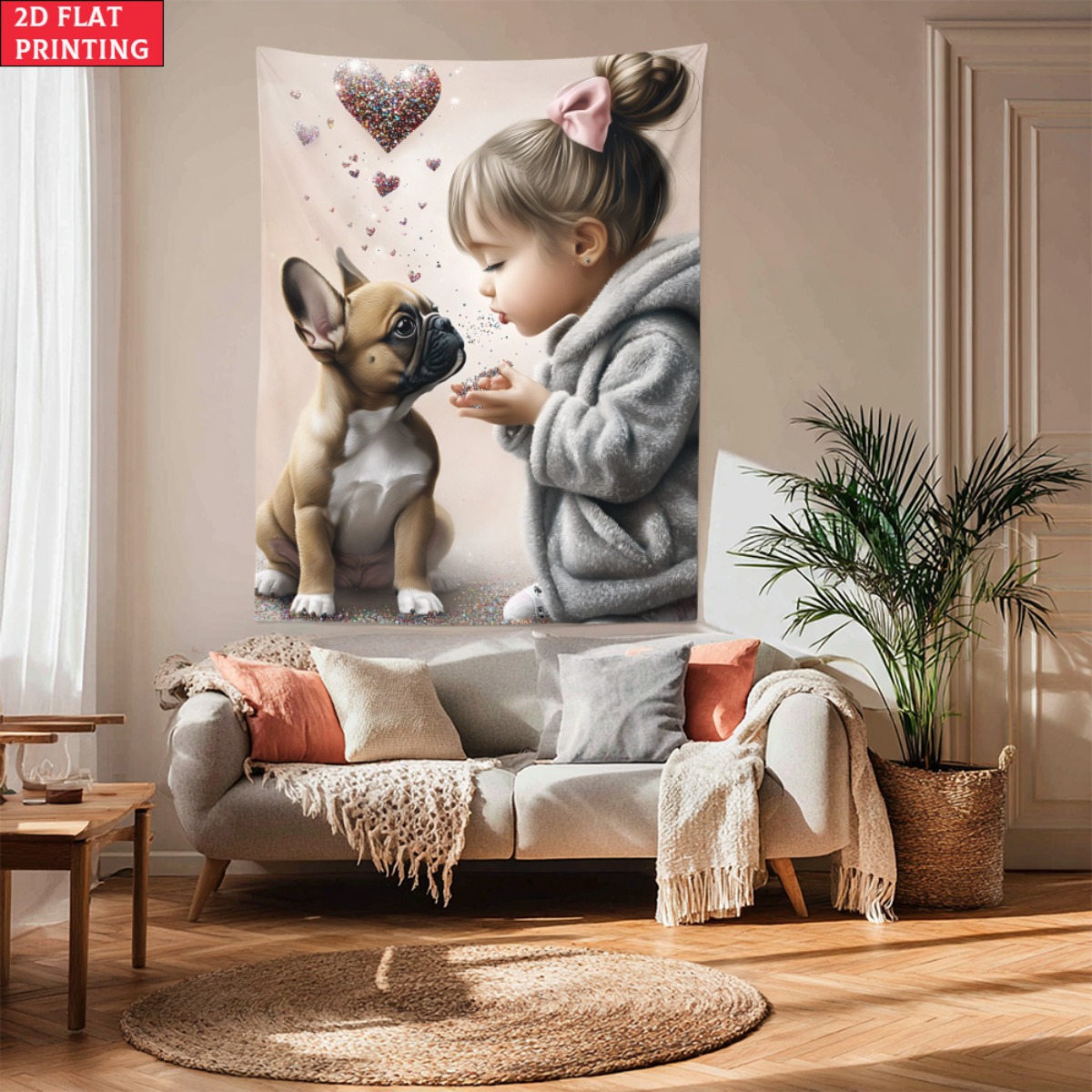 Baby Nursery Girl - Девушка с французским бульдогом, щенок, сердце,