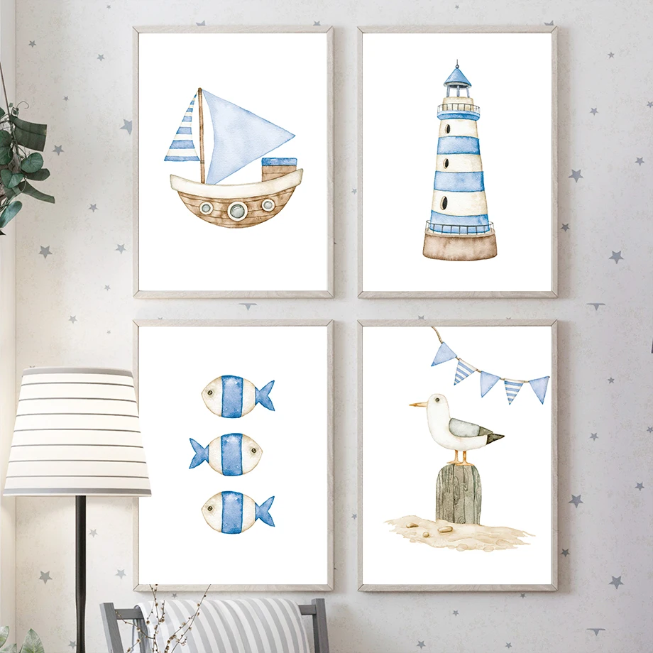 Baby Nursery Art - Постеры и принты с изображением парусной