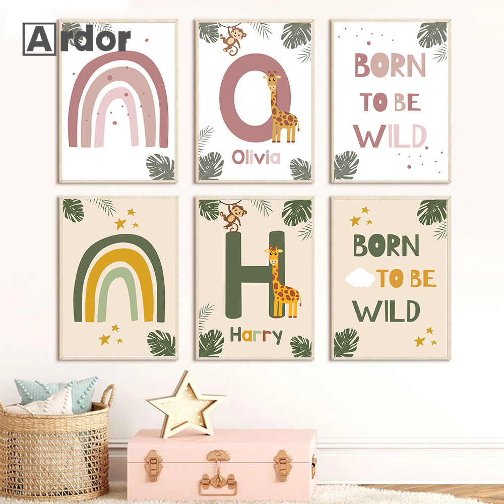Baby Name Wall Art - Плакаты с животными в скандинавском стиле,