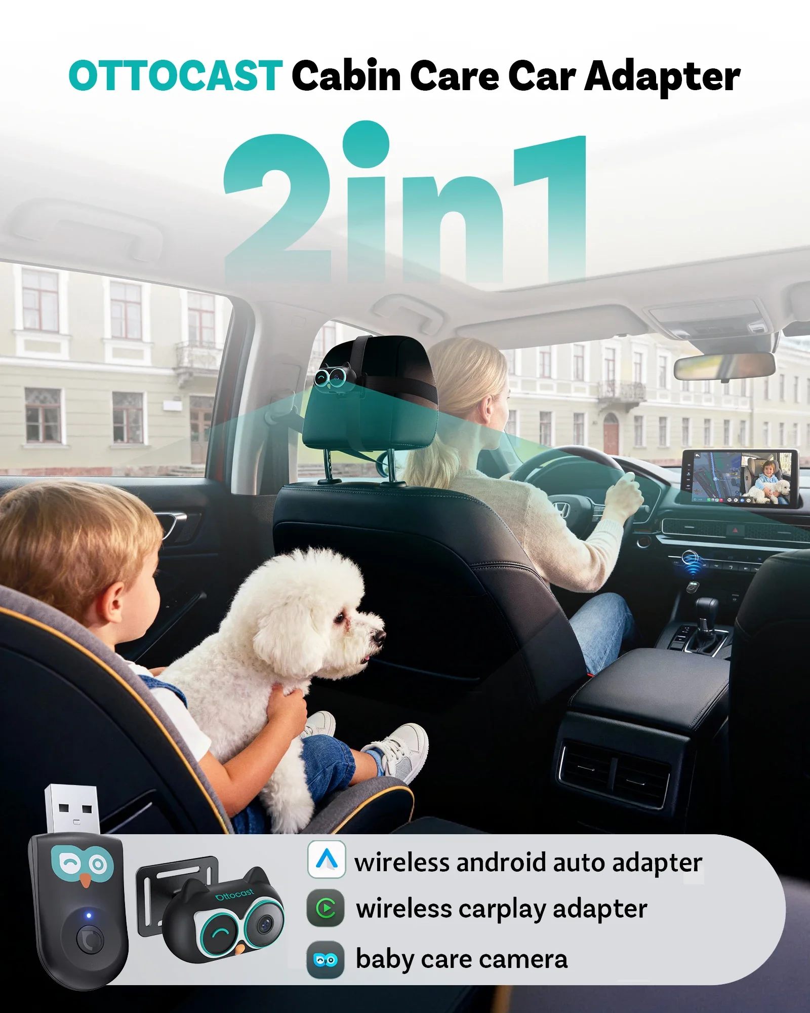 Baby Monitor Split Screen - Беспроводной адаптер OTTOCAST Cabin Care для