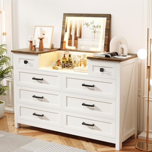 Drawer Dresser White - Комод с LED-зеркалом, 8 ящиков, в