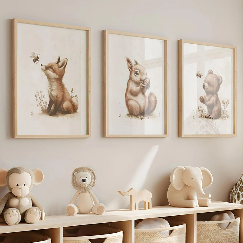Baby Nursery Art - Постеры с животными: медведь, кролик, лиса,