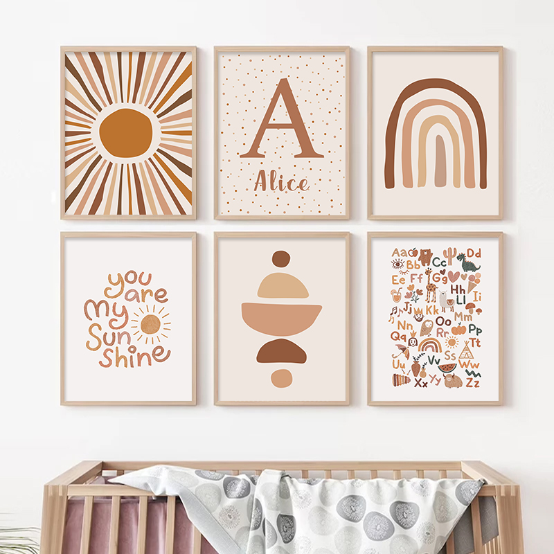 Абстрактное солнце Радуга инди – обзор и цена Baby Name Wall Art