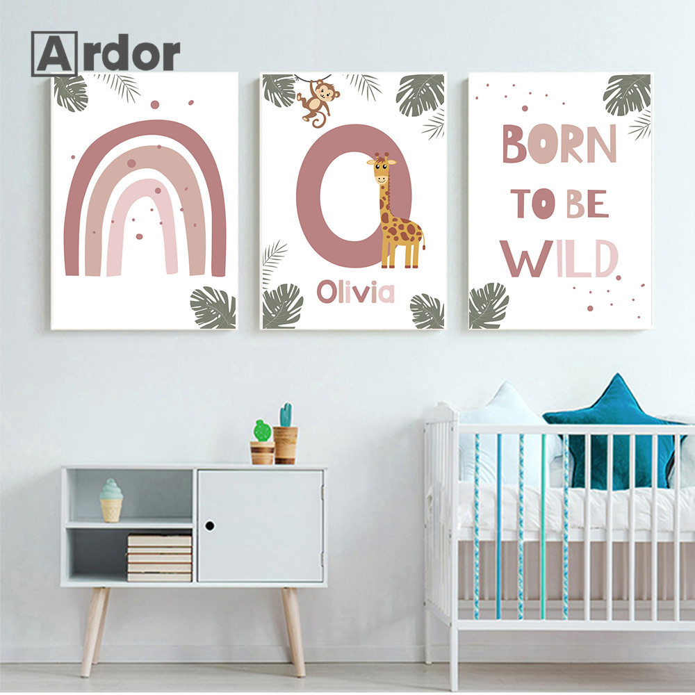 Плакаты с животными в скандина – обзор и цена Baby Name Wall Art