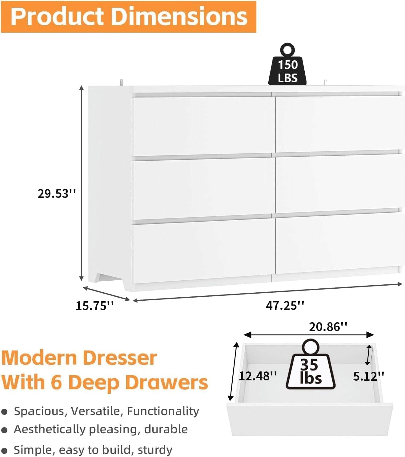 Белый деревянный комод с 6 ящи – обзор и цена Drawer Dresser White