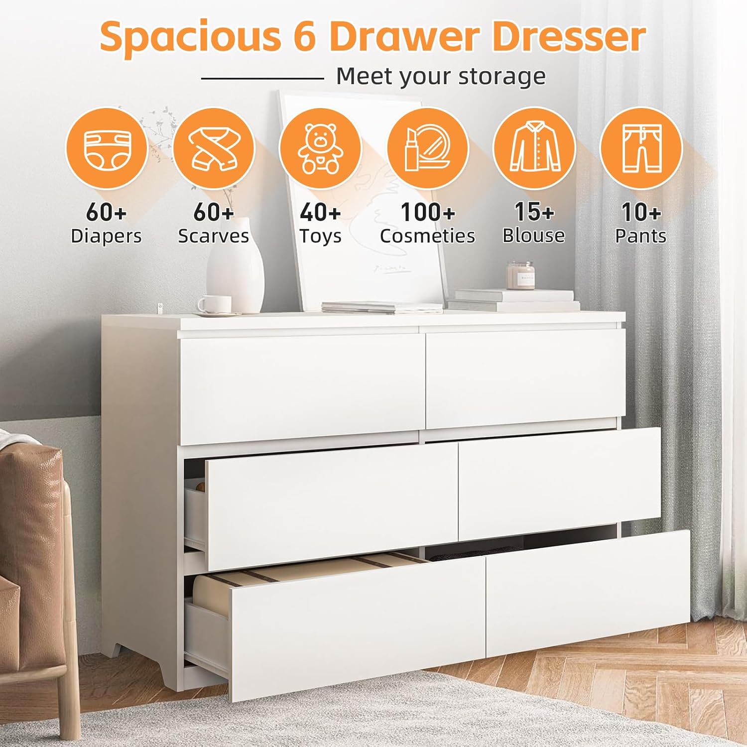 Белый деревянный комод с 6 ящи – обзор и цена Drawer Dresser White