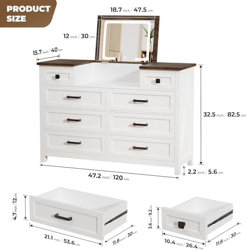 Комод с LED-зеркалом, 8 ящиков – обзор и цена Drawer Dresser White